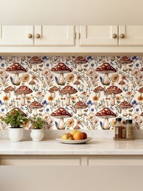 MUSHROOM PRINT Whimsical Cottagecore Peel & Stick WallPaper wall paper MYCOLOGY